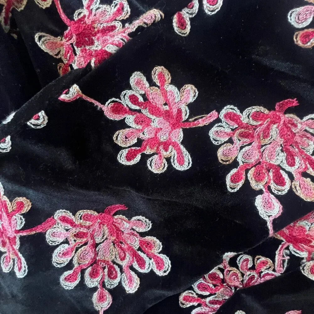 Lesley Evers Party Velvet Pants Embroidered Pink Floral Boho Retro NEW - Picture 6 of 7